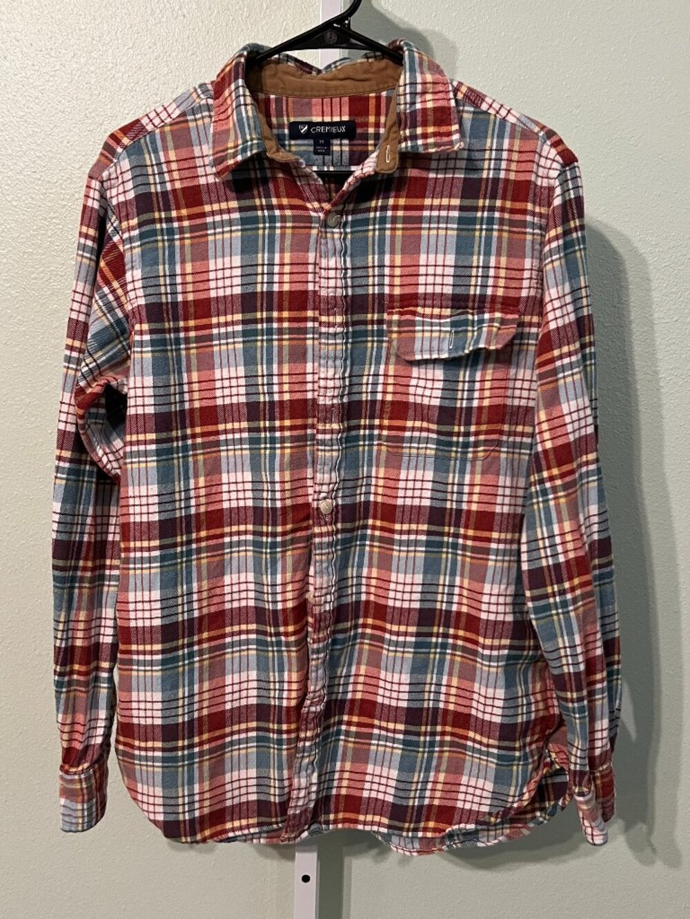 Cremieux Earthy Colors 100% Cotton Flannel Plaid Long-Sleeve Button-Up SZ Med